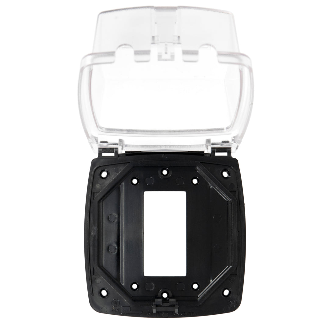 Plastic In-Use Weatherproof Cover, Vertical Mount, Double-Gang, GFCI & Duplex Single-Gang Horizontal or Vertical applications, 2.25" Clear