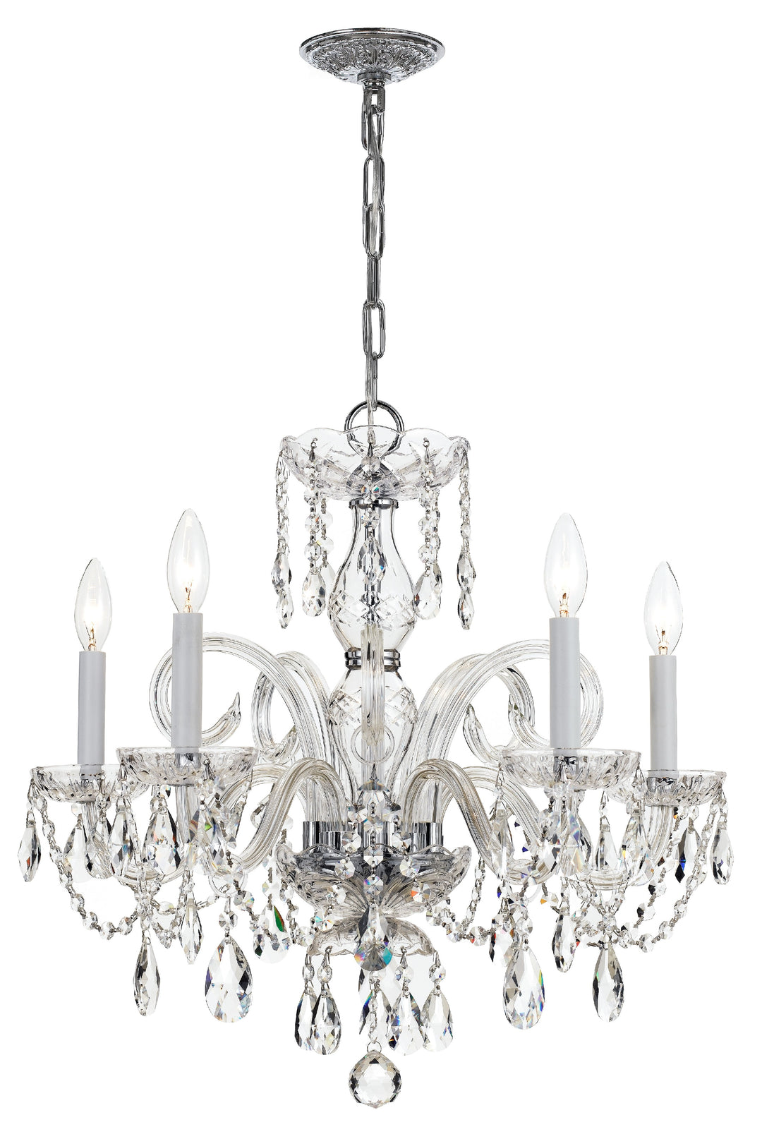 Traditional Crystal 5 Light Hand Cut Crystal Polished Chrome Chandelier