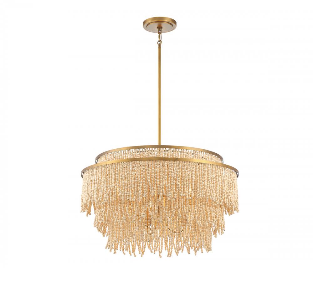 Molfetta, 9 Light Chandelier, Antique Brass with Cream Beads