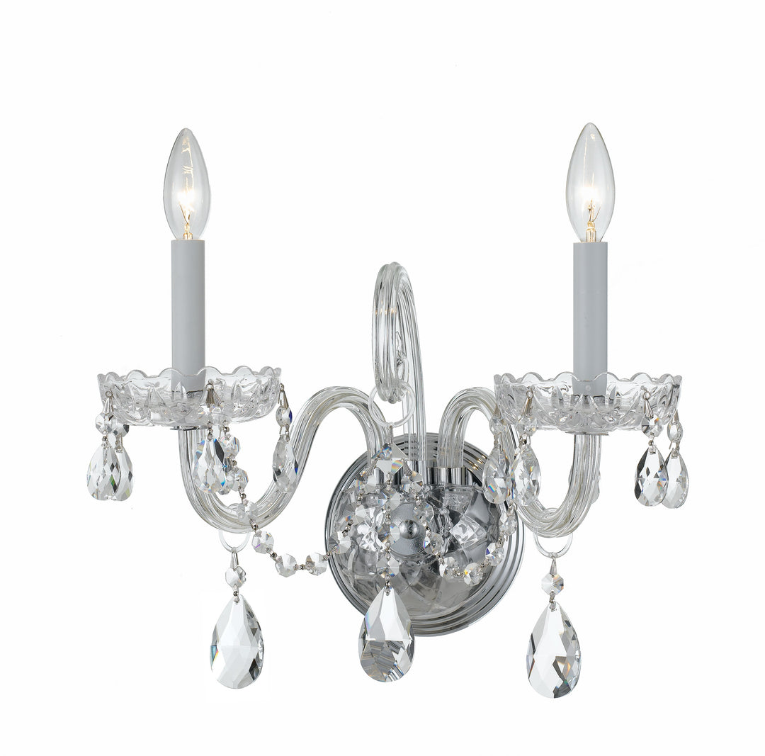 Traditional Crystal 2 Light Hand Cut Crystal Polished Chrome Sconce