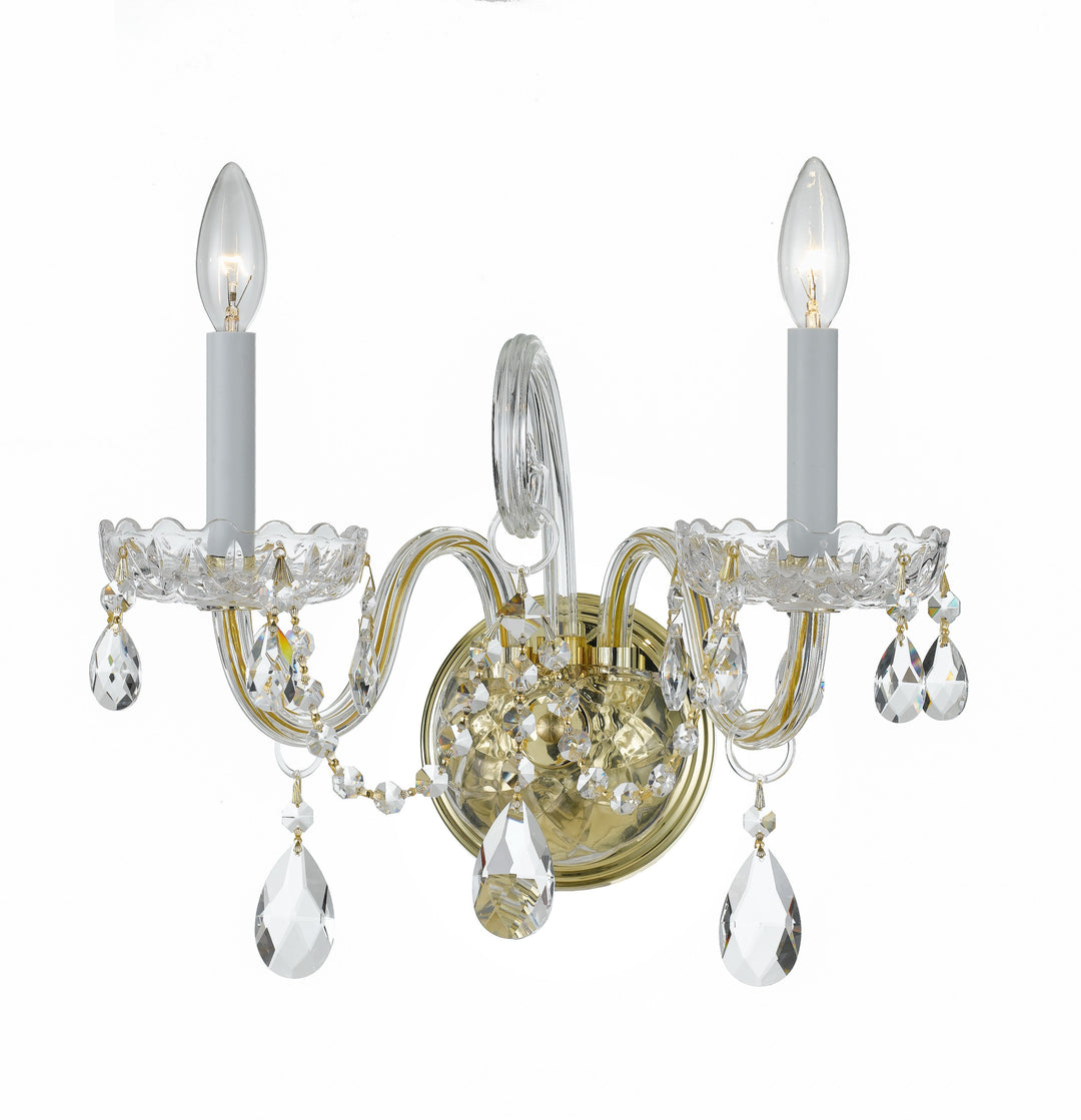Traditional Crystal 2 Light Hand Cut Crystal Polished Brass Sconce