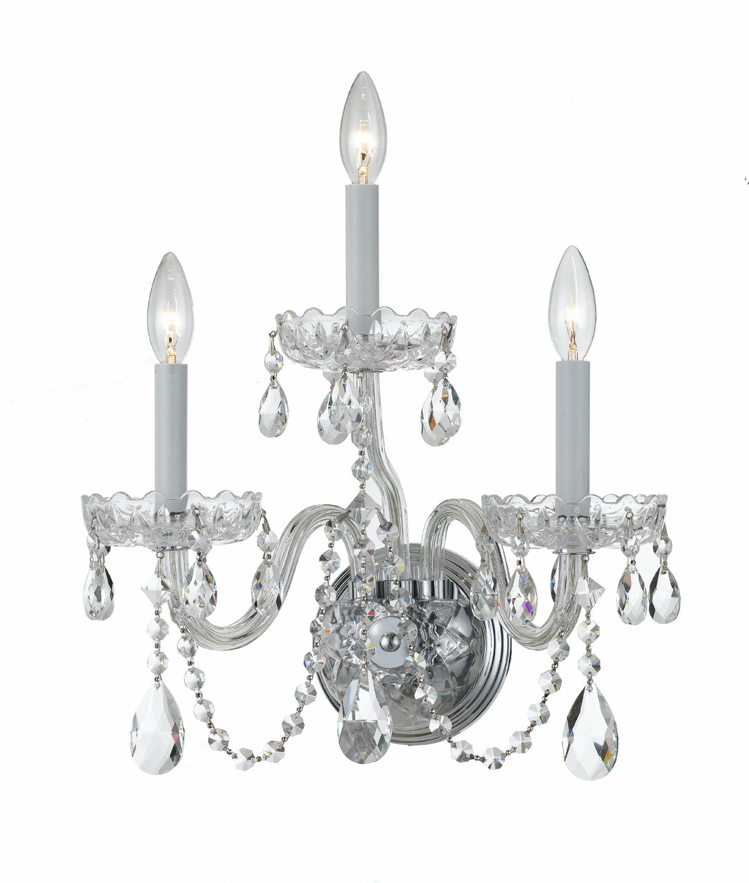 Traditional Crystal 3 Light Hand Cut Crystal Polished Chrome Sconce