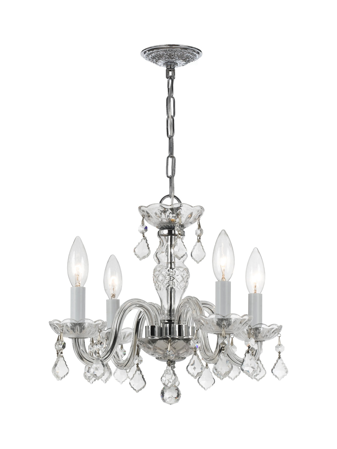 Traditional Crystal 4 Light Clear Italian Crystal Polished Chrome Mini Chandelier