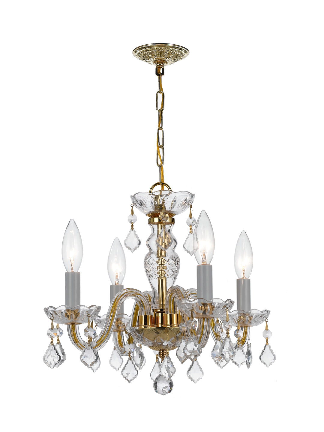 Traditional Crystal 4 Light Clear Italian Crystal Polished Brass Mini Chandelier