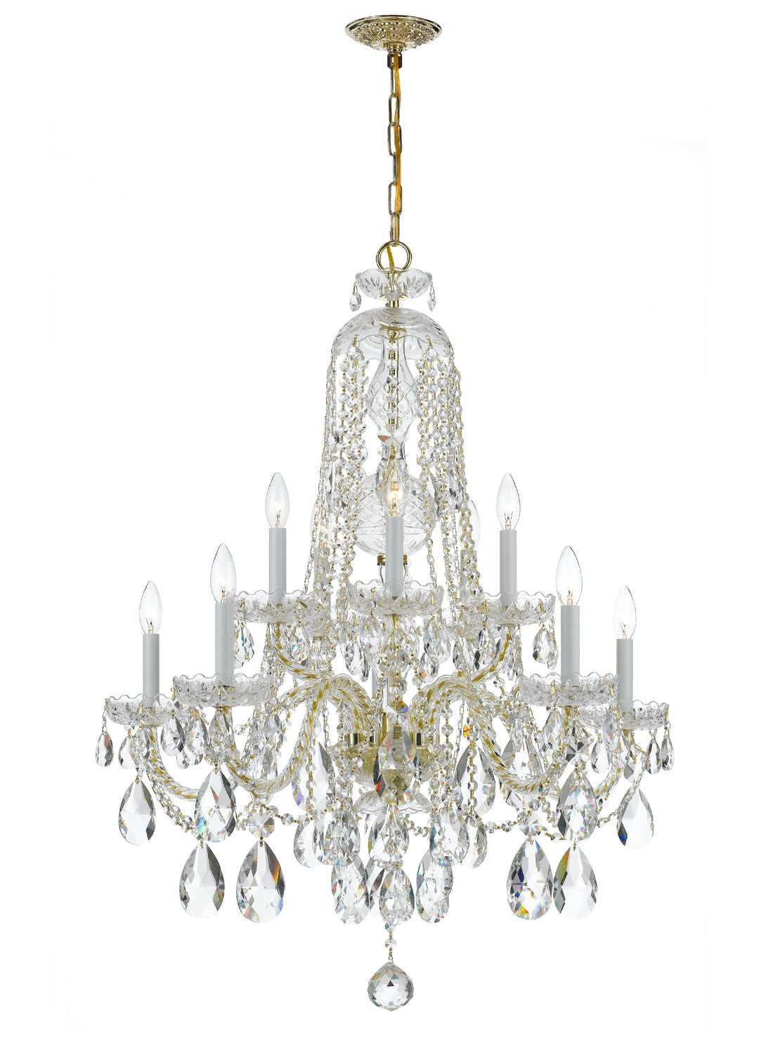 Traditional Crystal 10 Light Spectra Crystal Polished Brass Chandelier