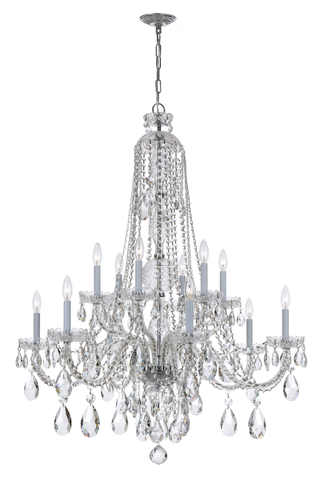 Traditional Crystal 12 Light Hand Cut Crystal Polished Chrome Chandelier