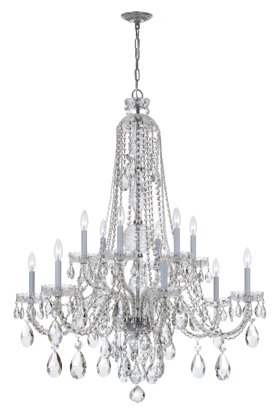 Traditional Crystal 12 Light Hand Cut Crystal Polished Chrome Chandelier