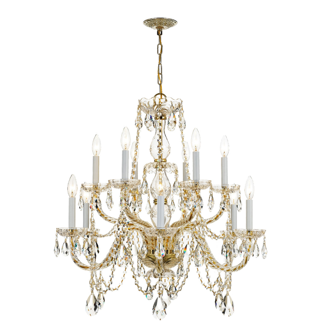Traditional Crystal 12 Light Spectra Crystal Polished Brass Chandelier