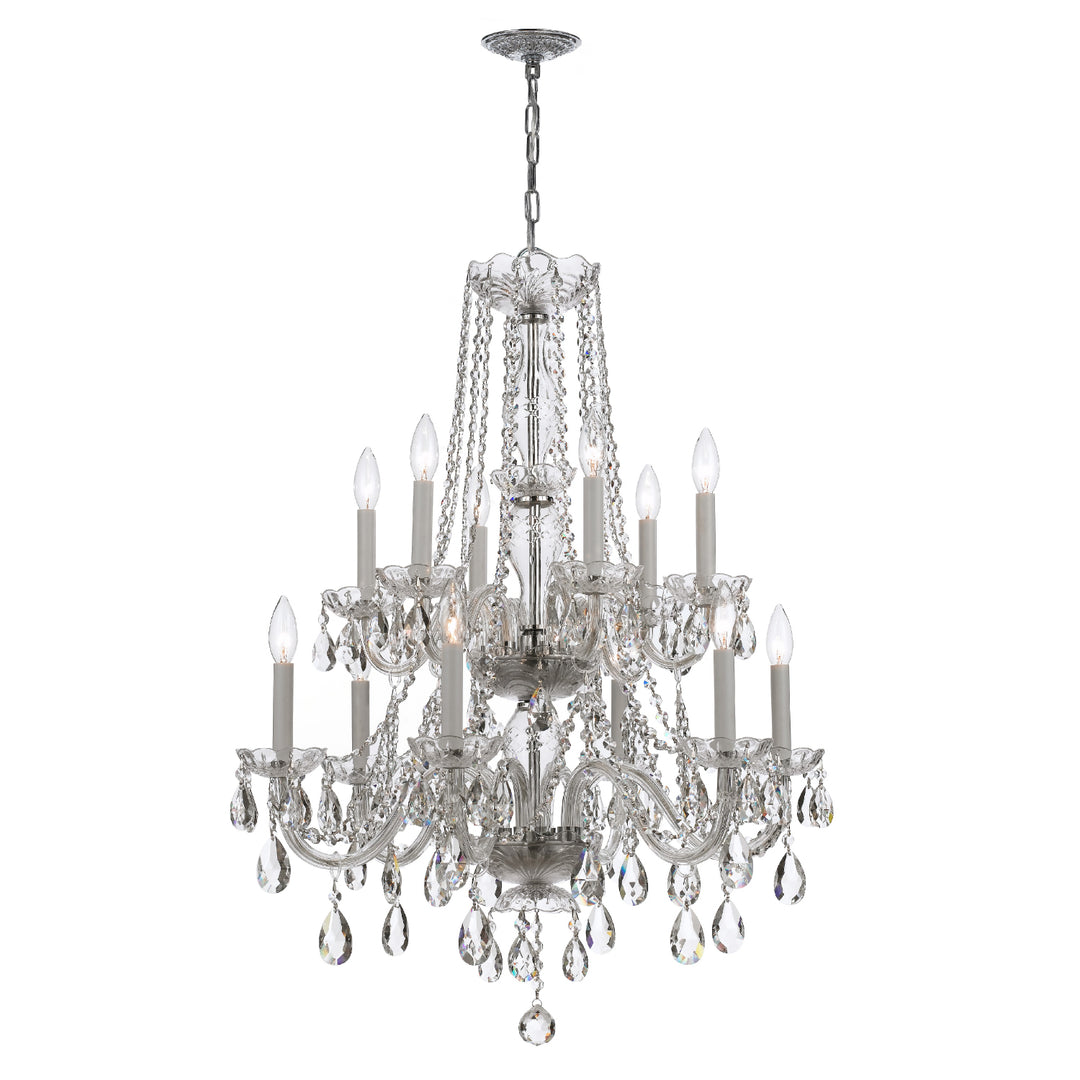 Traditional Crystal 12 Light Hand Cut Crystal Polished Chrome Chandelier