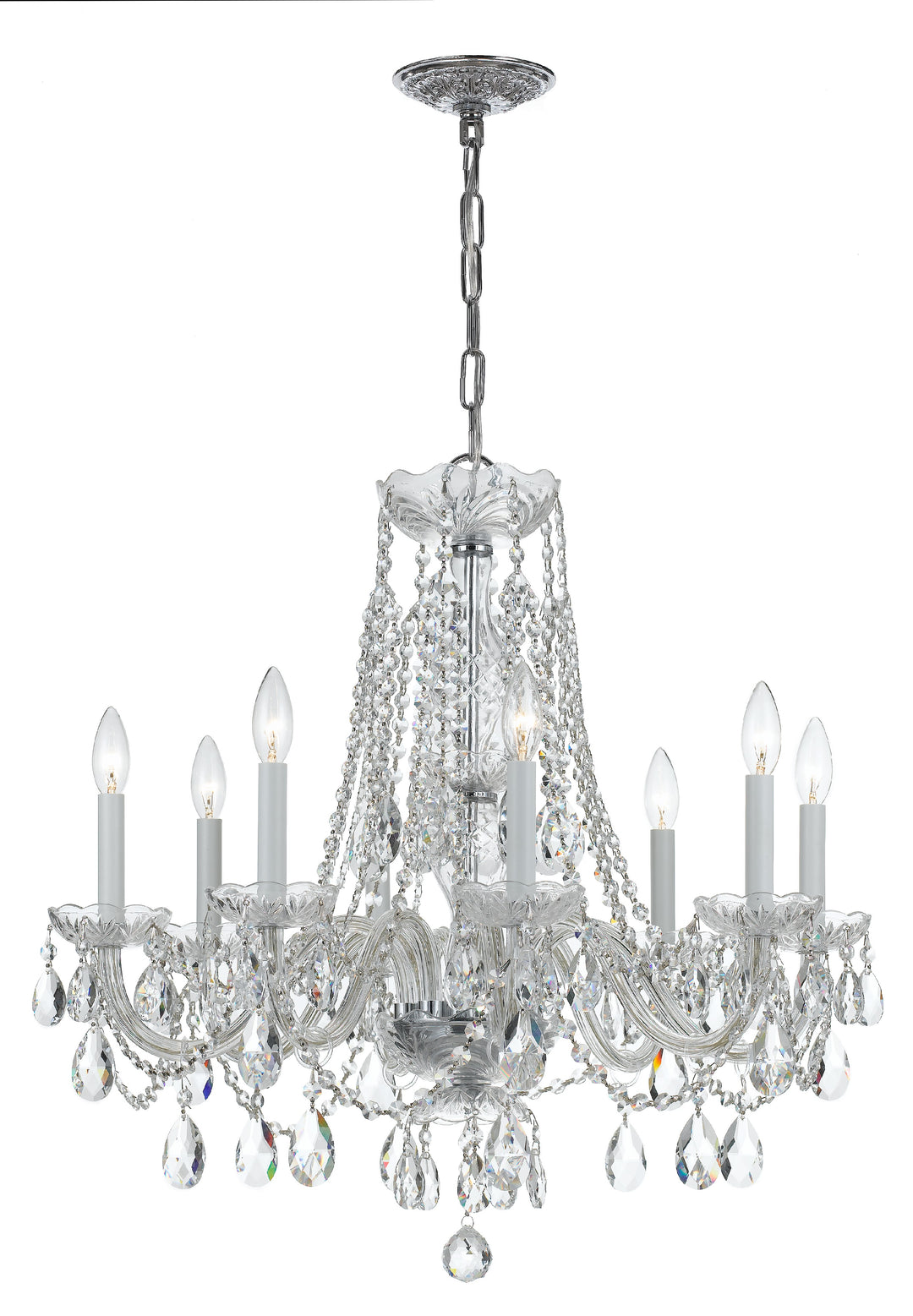 Traditional Crystal 8 Light Swarovski Strass Crystal Polished Chrome Chandelier