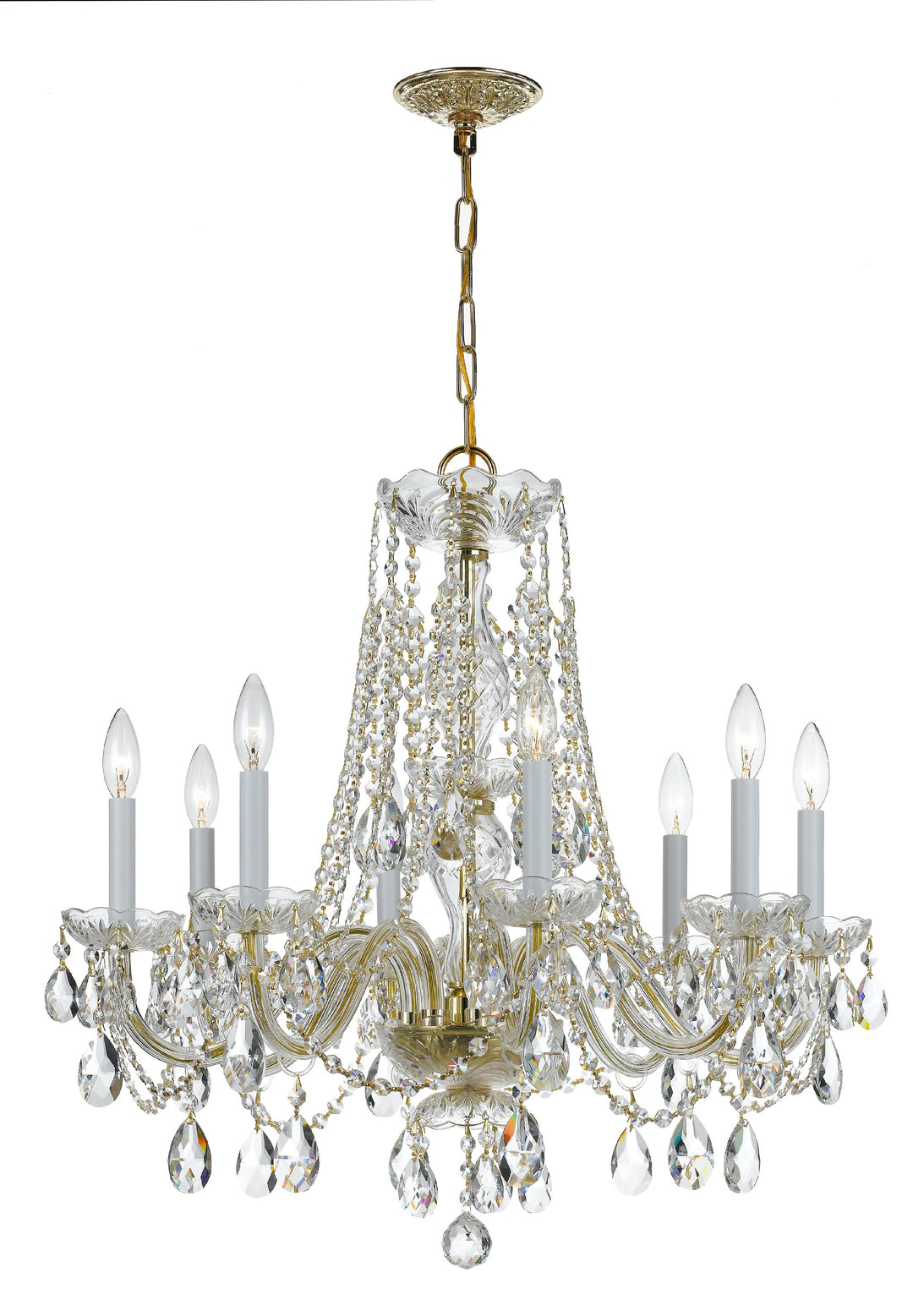 Traditional Crystal 8 Light Spectra Crystal Polished Brass Chandelier