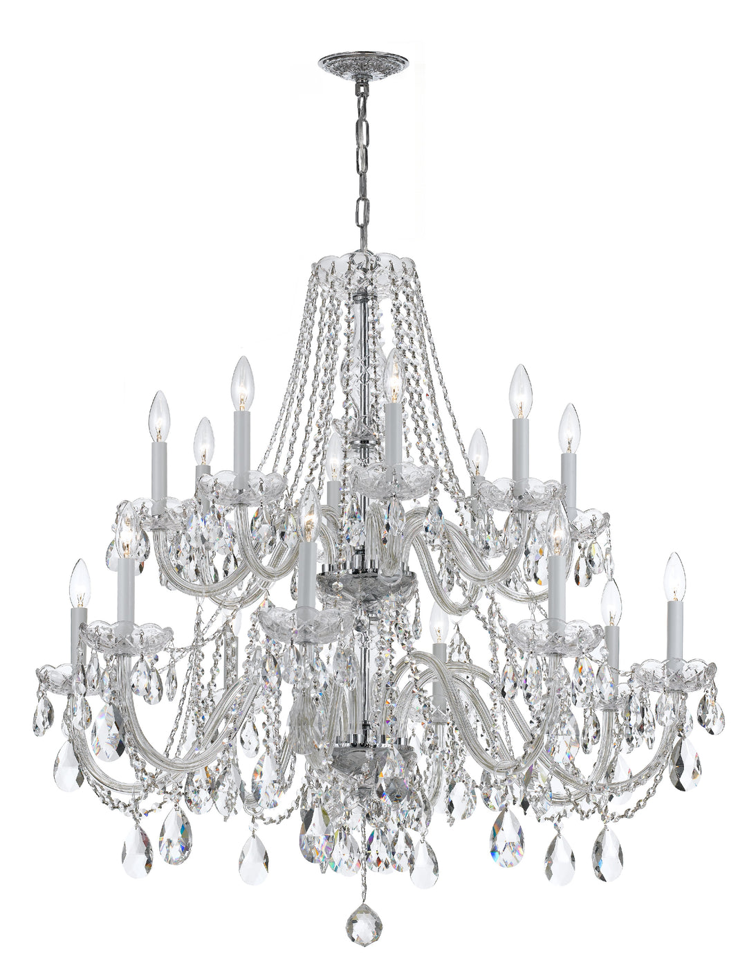 Traditional Crystal 16 Light Hand Cut Crystal Polished Chrome Chandelier