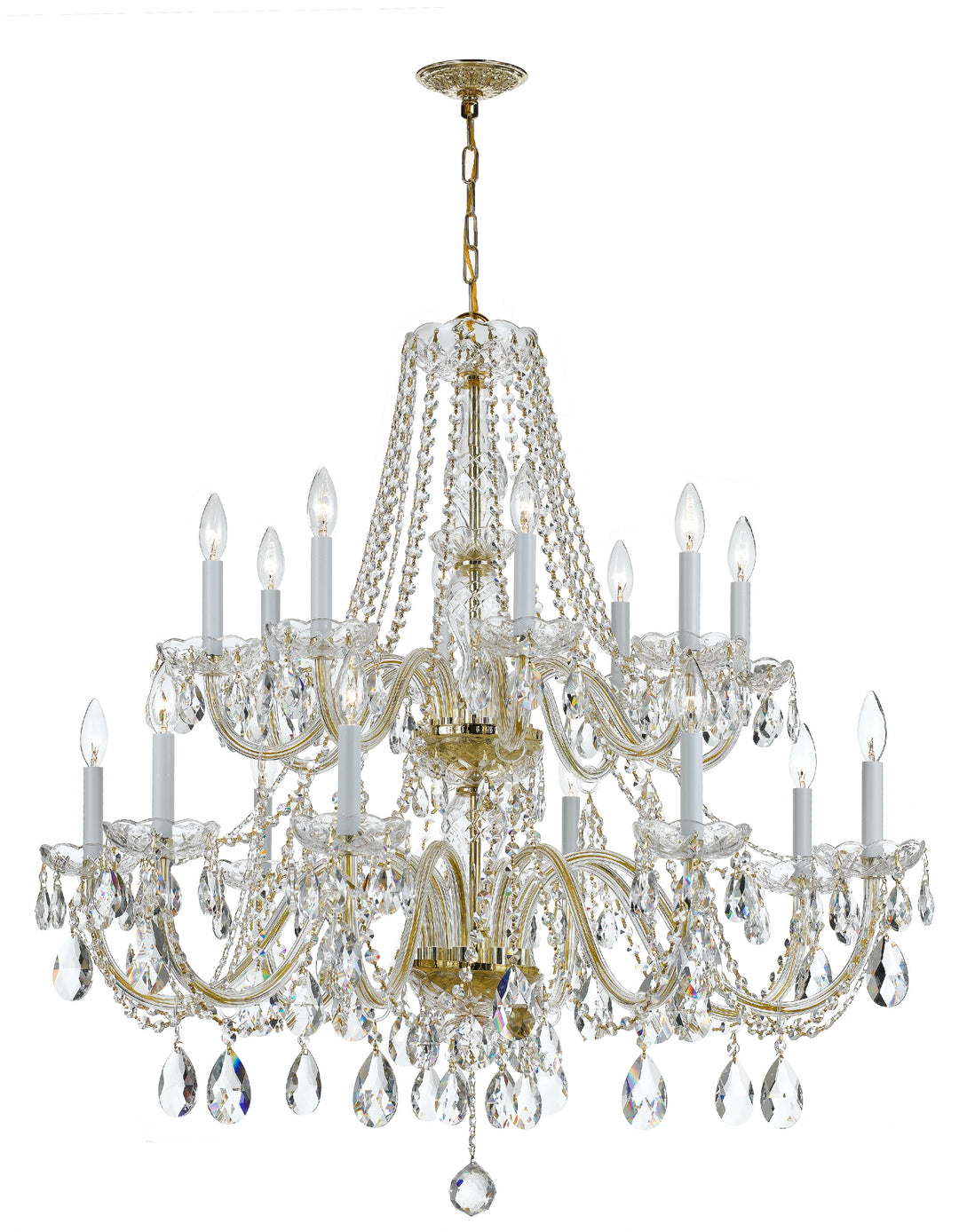 Traditional Crystal 16 Light Spectra Crystal Polished Brass Chandelier