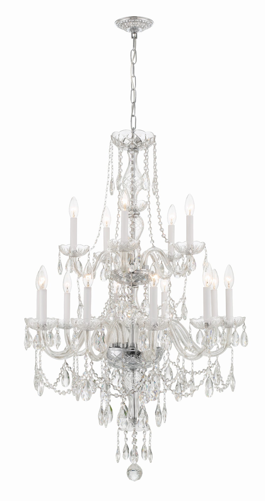 Traditional Crystal 15 Light Hand Cut Crystal Polished Chrome Chandelier