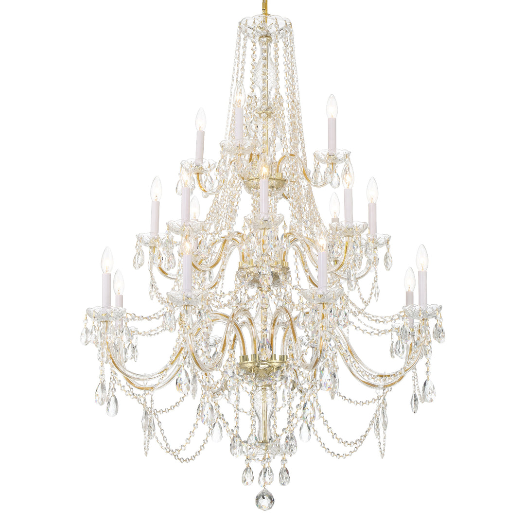 Traditional Crystal 20 Light Hand Cut Crystal Polished Brass Chandelier