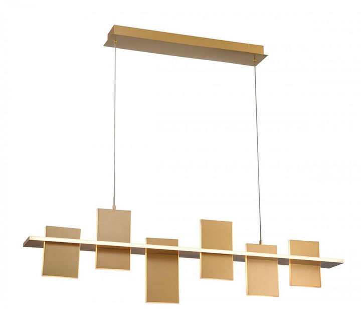 Affilato, 6 Light Linear LED Chandelier, Satin Brass