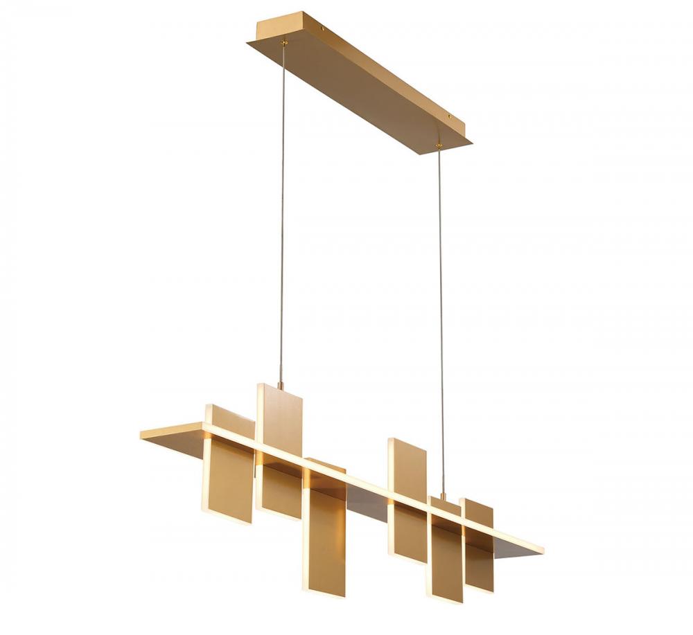 Affilato, 6 Light Linear LED Chandelier, Satin Brass