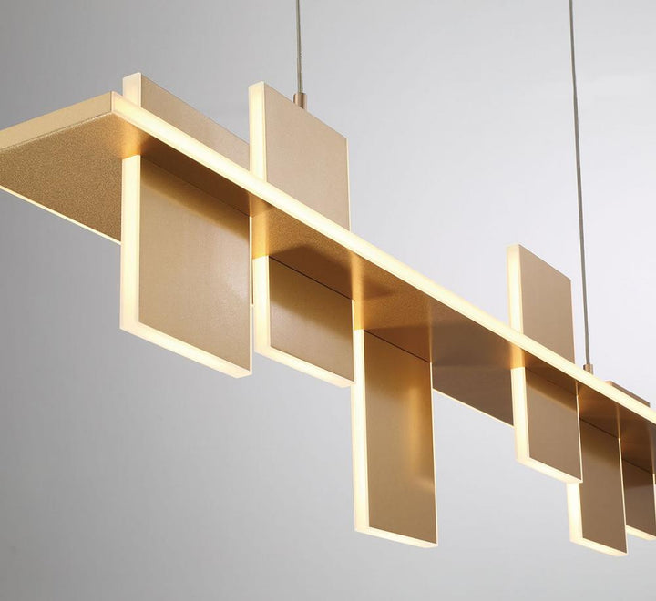 Affilato, 6 Light Linear LED Chandelier, Satin Brass