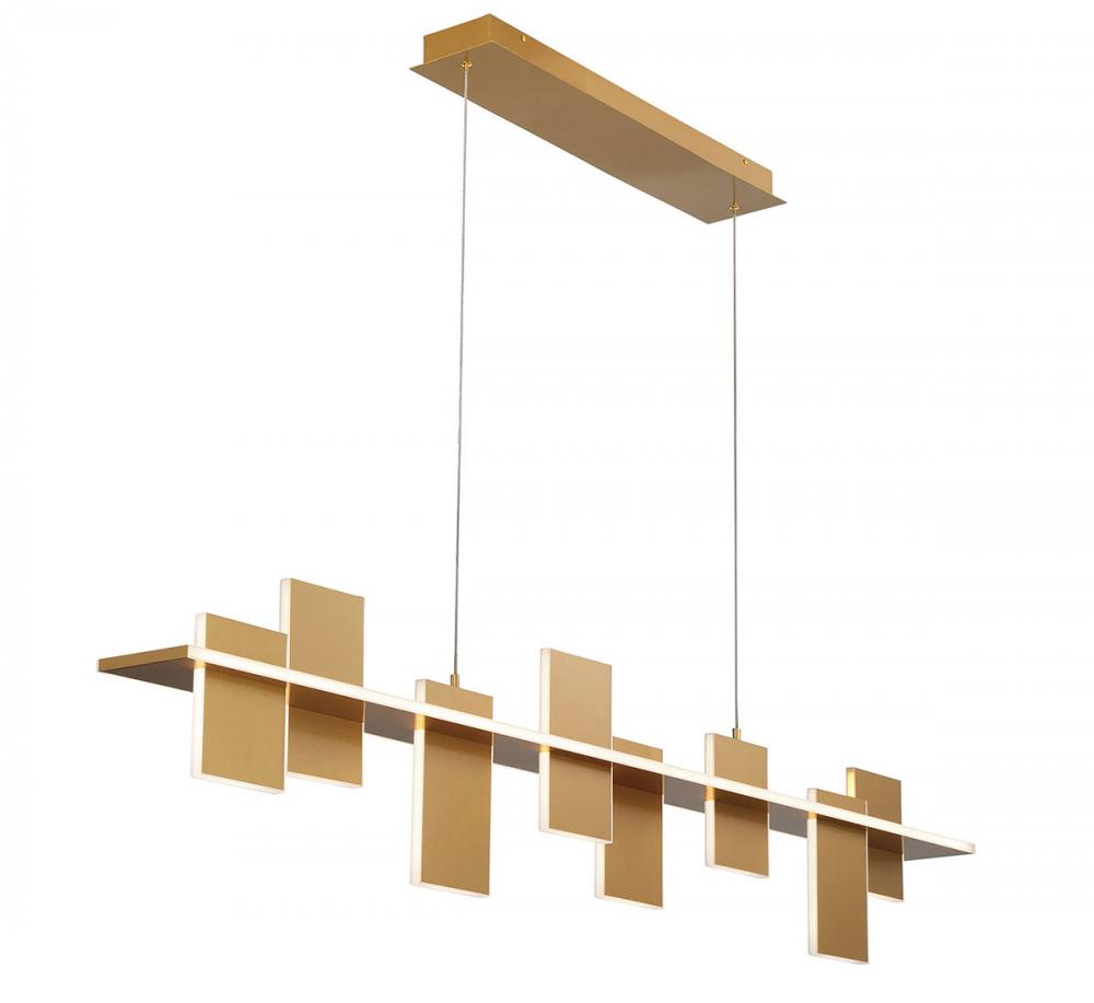 Affilato, 8 Light Linear LED Chandelier, Satin Brass