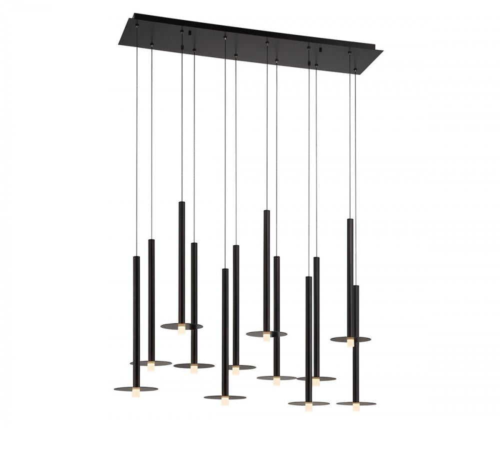 Piatto, 12 Light Linear LED Chandelier, Matte Black