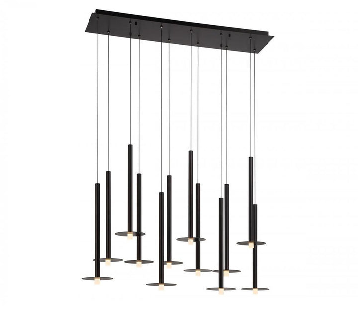 Piatto, 12 Light Linear LED Chandelier, Matte Black