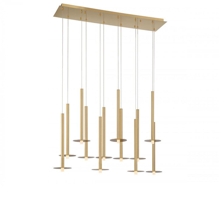 Piatto, 12 Light Linear LED Chandelier, Plated Brushed Gold