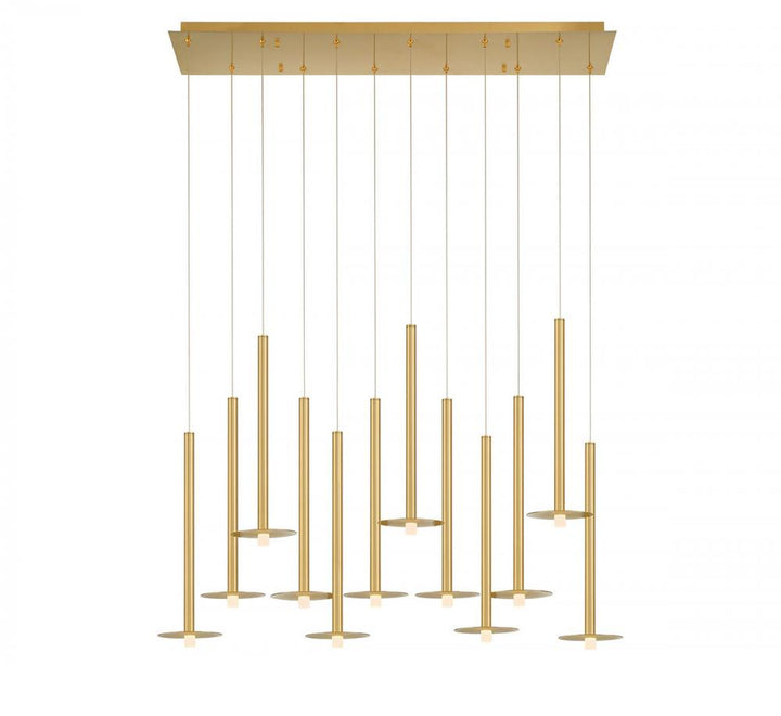 Piatto, 12 Light Linear LED Chandelier, Plated Brushed Gold