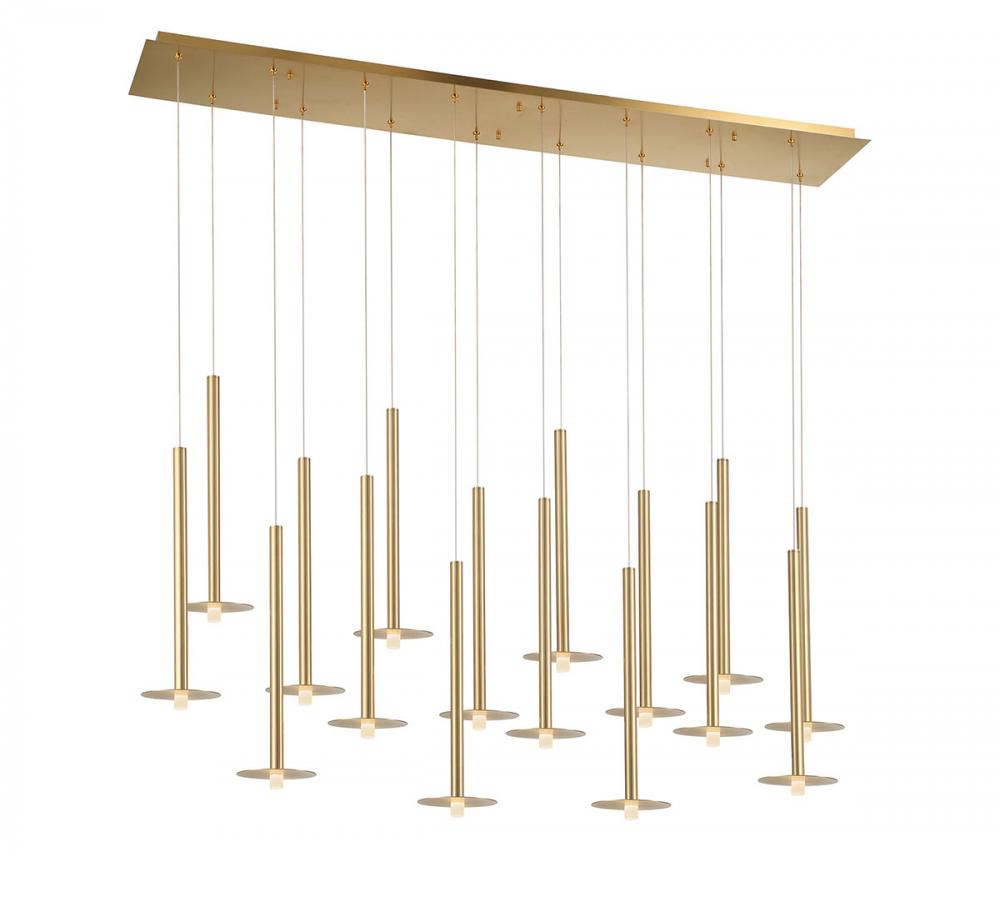Piatto, 16 Light Linear LED Chandelier, Plated Brushed Gold