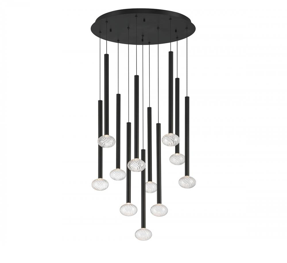 Soffio, 11 Light Round LED Chandelier, Matte Black