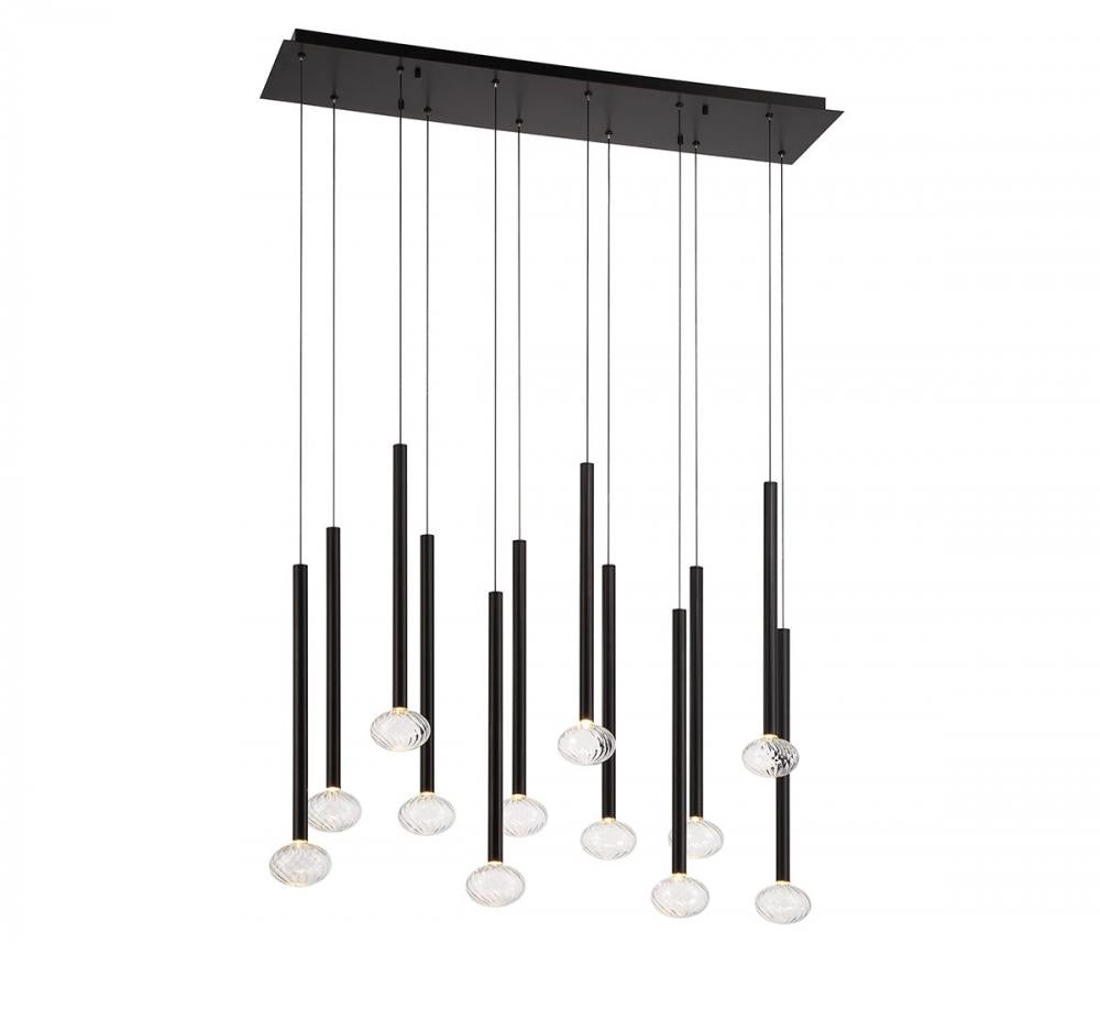 Soffio, 12 Light Linear LED Chandelier, Matte Black
