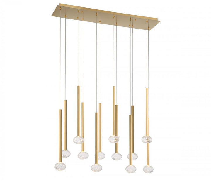 Soffio, 12 Light Linear LED Chandelier, Plated Brushed Gold