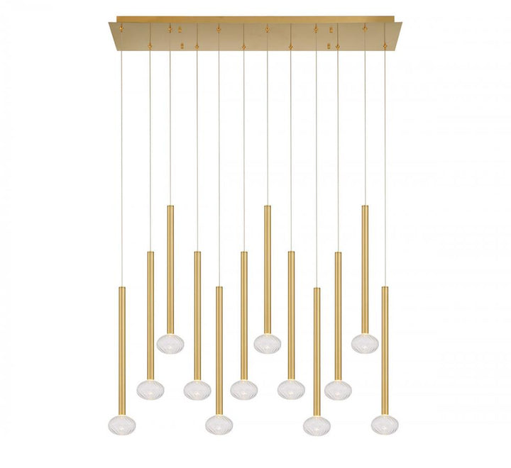 Soffio, 12 Light Linear LED Chandelier, Plated Brushed Gold