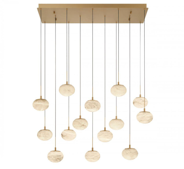 Calcolo, 14 Light Rectangular LED Chandelier, Painted Antique Brass
