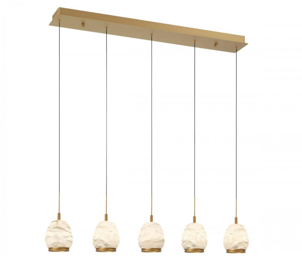 Lucidata, 5 Light Linear LED Chandelier, Painted Antique Brass