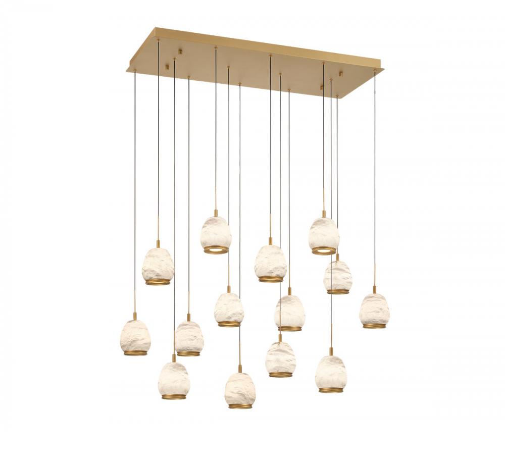 Lucidata, 14 Light Rectangular LED Chandelier, Painted Antique Brass