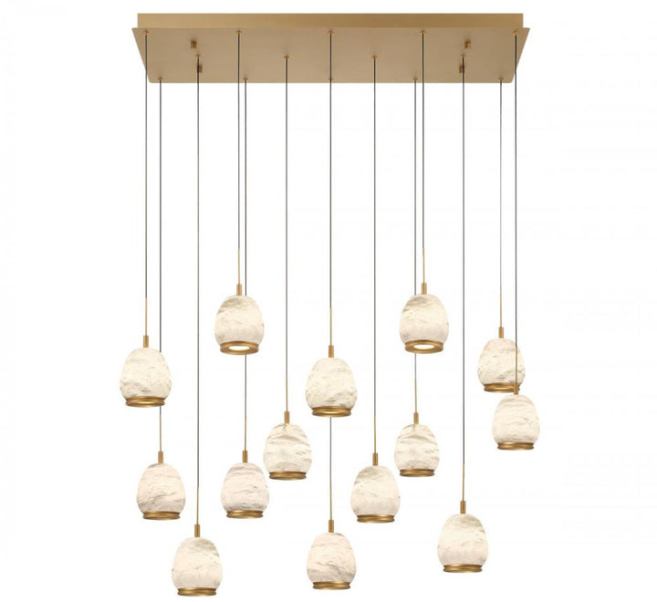 Lucidata, 14 Light Rectangular LED Chandelier, Painted Antique Brass