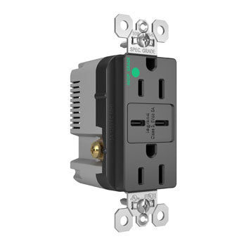 15A 125V HG TR REC+2 USBC FAST CHRG BK