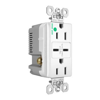 15A 125V HG TR REC+2 USBC FAST CHRG WH