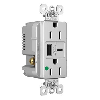 15A 125V DUP HGTR REC+USBA USBC 3.1A GRY