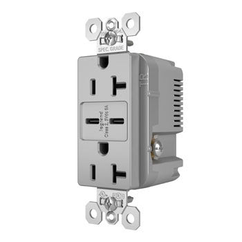 20A 125V TR REC + 2 USBC FAST CHRG GRY