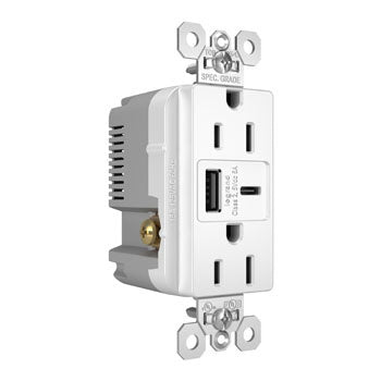 15A 125V TR REC + USBA+C FAST CHRG WH