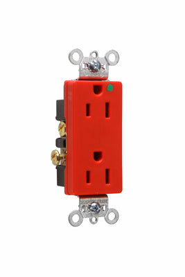 DECO DUP RECEP 15A 125V B+S WIRE HG RED