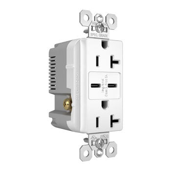 20A 125V TR REC + 2 USBC FAST CHRG WH