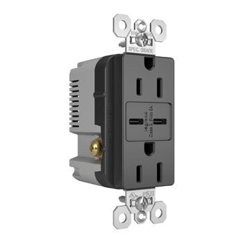 15A 125V TR REC + 2 USBC FAST CHRG BK