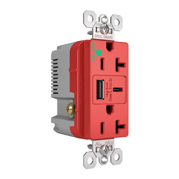 20A 125V HGTR REC+USBA+C FAST CHRG RED