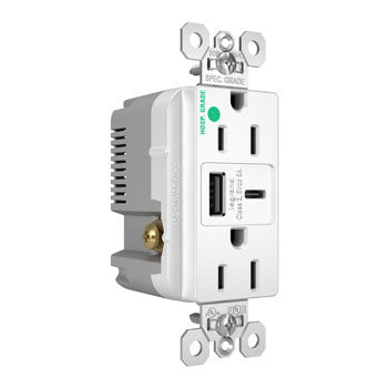 15A 125V HG TR REC+USBA+C FAST CHRG WH