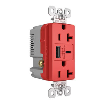 20A 125V TR REC + USBA+C FAST CHRG RED