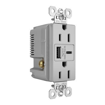 15A 125V TR REC + USBA+C FAST CHRG GRY