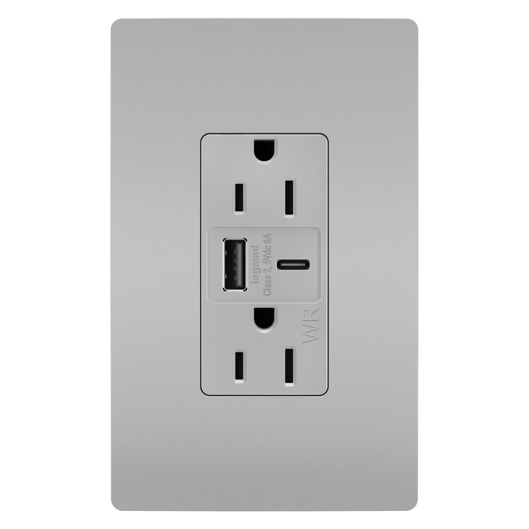 15A125V WR TR REC + USBA+C FAST CHRG GRY