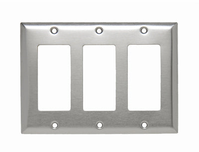 WALLPLATE, 3-G, GFCI, SS